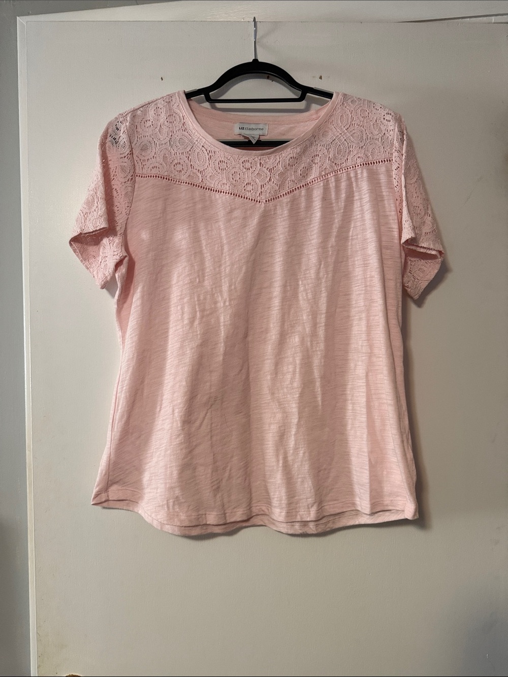 Liz Claiborne Light Pink Lace Yoke Long Sleeve Tunic